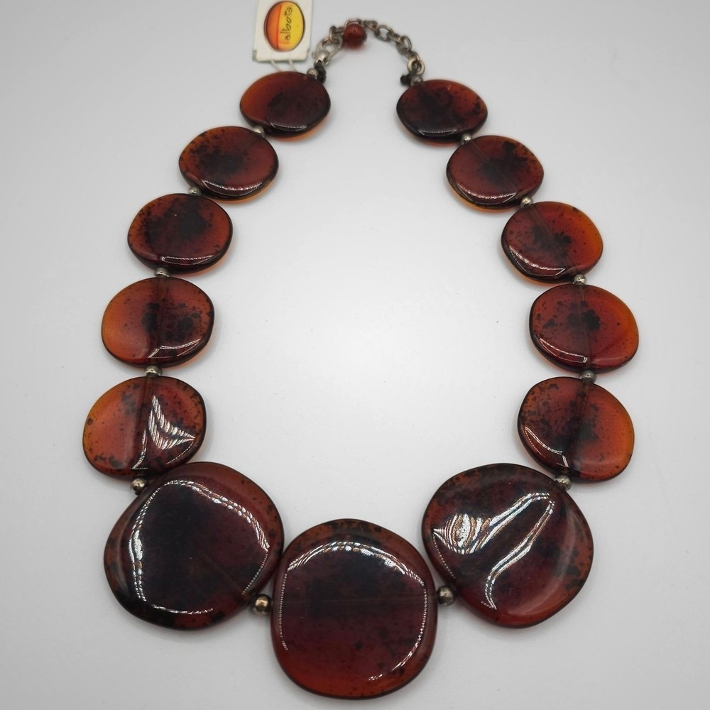Talbots Disc‎ Necklace Made in Italy Brown Resin Statement  20 Inch